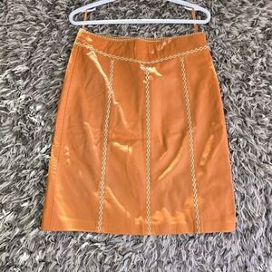 Gap Khakis Vintage 2002 Genuine Leather Whipstitch Pencil Skirt Brown Tan 6